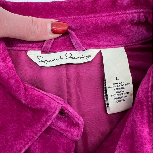 NWOT Gorgeous French Laundry Fuchsia Leather Button Up Jacket – Size Large - Picture 8 of 14